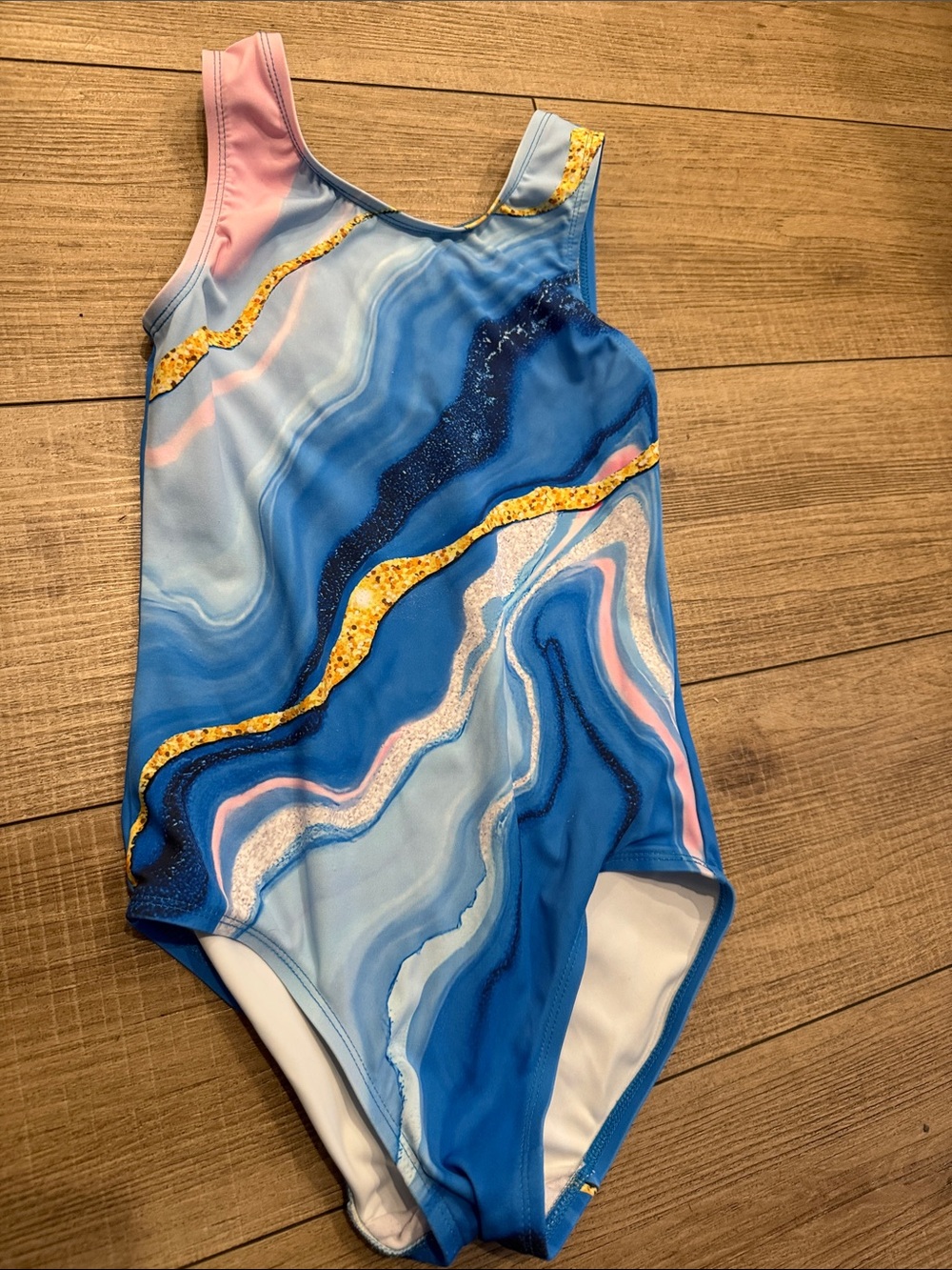 Girls Gymnastics Blue Marble Print One-Piece Leotard size XL Size 10-11